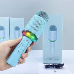 Portable Bluetooth Karaoke Microphone with RGB Lights & Noise Reduction for Wireless Singing (Blue)