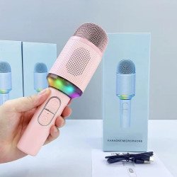 Portable Bluetooth Karaoke Microphone with RGB Lights & Noise Reduction for Wireless Singing (Pink)