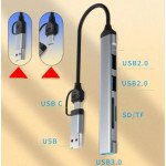 Wholesale 5-in-1 USB 3.0 Multi USB-C Data Cable Hub with SD / Micro SD Card Reader & 3 USB Ports USB Splitter Station for Universal Cell Phone And Bluetooth Device (Black)