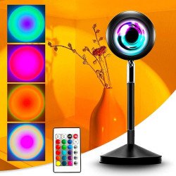 UFO Shape Sunset Light Projector Lamp 360 Rotation 16 Colors Changing Fade Mode with USB Port and Remote Controller for Gaming Room, Bedside Table, Wall/Desk Mount (Black)
