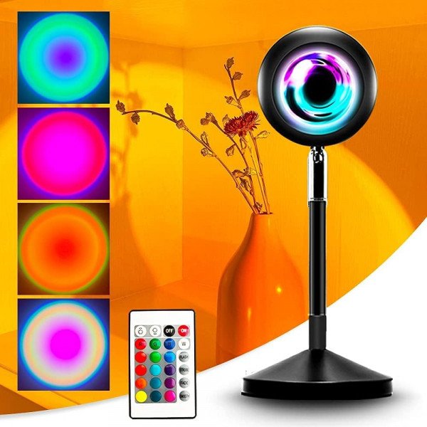 Wholesale UFO Shape Sunset Light Projector Lamp 360 Rotation 16 Colors Changing Fade Mode with USB Port and Remote Controller for Gaming Room, Bedside Table, Wall/Desk Mount (Black)