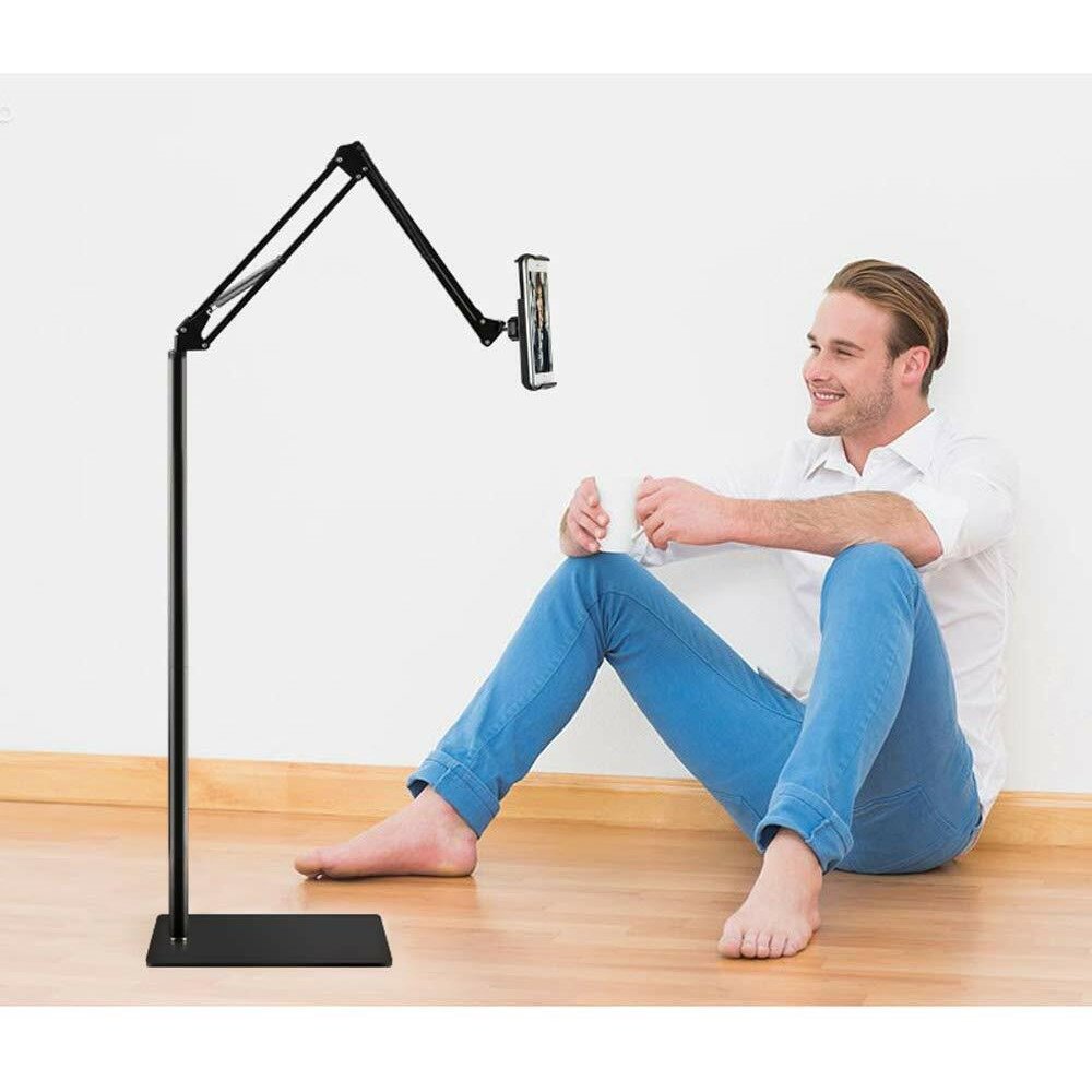 Adjustable Floor Stand For Phone & Tablet - 135cm Height, Heavy Base, 360° Rotation For Live Streaming & Viewing