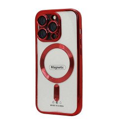 Premium Chrome Design Transparent Magnetic Ring Case with Camera Protection for Apple iPhone 12 / 12 Pro 6.1 (Red)