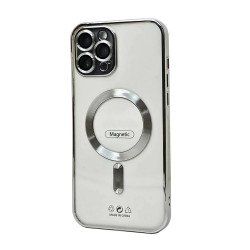Premium Chrome Design Transparent Magnetic Ring Case with Camera Protection for Apple iPhone 12 / 12 Pro 6.1 (Silver)