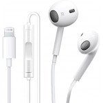 8Pin Lighting Port Style Stereo Earphone Headset with Mic and Volume Control with Built in Chip (No Bluetooth Required) for Universal Apple iPhone Cell Phone And Device (White)