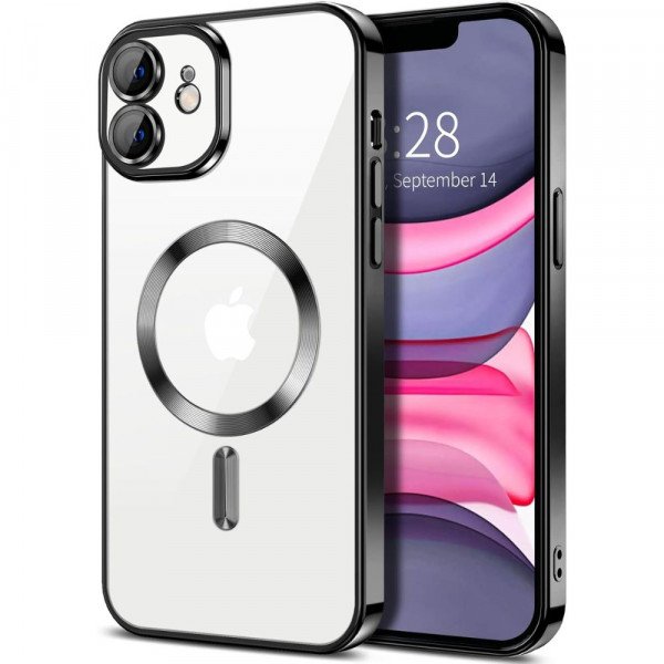 Wholesale Premium Chrome Design Transparent Magnetic Ring Case with Camera Protection for Apple iPhone 11 [6.1] (Black)