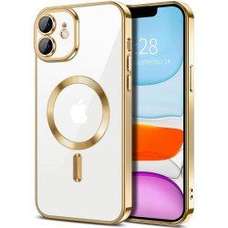 Premium Chrome Design Transparent Magnetic Ring Case with Camera Protection for Apple iPhone 11 [6.1] (Gold)