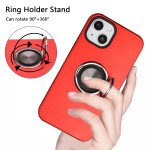 Wholesale Glossy Dual Layer Armor Hybrid Stand Metal Plate Flat Ring Case for Apple iPhone 13 [6.1] (Red)