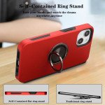 Wholesale Glossy Dual Layer Armor Hybrid Stand Metal Plate Flat Ring Case for Apple iPhone 13 [6.1] (Red)