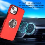 Wholesale Glossy Dual Layer Armor Hybrid Stand Metal Plate Flat Ring Case for Apple iPhone 13 [6.1] (Black)