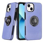 Glossy Dual Layer Armor Hybrid Stand Metal Plate Flat Ring Case for Apple iPhone 13 [6.1] (Purple)