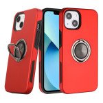 Wholesale Glossy Dual Layer Armor Hybrid Stand Metal Plate Flat Ring Case for Apple iPhone 13 [6.1] (Red)