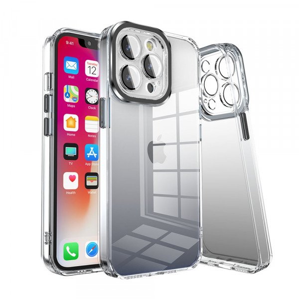 Wholesale Transparent Armor Clear Gradient Color Cover Case for Apple iPhone 13 Pro Max (Black)