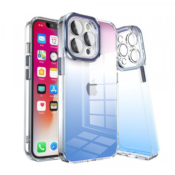 Wholesale Transparent Armor Clear Gradient Color Cover Case for Apple iPhone 13 Pro (Blue/Purple)