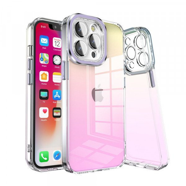 Wholesale Transparent Armor Clear Gradient Color Cover Case for Apple iPhone 13 Pro (Purple/Yellow)