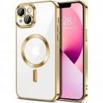 Wholesale Premium Chrome Design Transparent Magnetic Ring Case with Camera Protection for Apple iPhone 13 [6.1] (Gold)