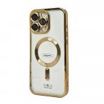 Wholesale Premium Chrome Design Transparent Magnetic Ring Case with Camera Protection for Apple iPhone 13 Pro Max (Gold)