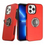 Glossy Dual Layer Armor Hybrid Stand Metal Plate Flat Ring Case for Apple iPhone 11 Pro Max (6.5 inch) (Red)