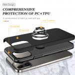 Wholesale Glossy Dual Layer Armor Hybrid Stand Metal Plate Flat Ring Case for iPhone 14 [6.1] (Black)