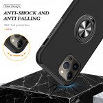 Wholesale Glossy Dual Layer Armor Hybrid Stand Metal Plate Flat Ring Case for iPhone 14 [6.1] (Black)