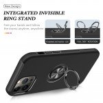 Wholesale Glossy Dual Layer Armor Hybrid Stand Metal Plate Flat Ring Case for Apple iPhone 14 [6.1] (Black)