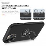 Wholesale Glossy Dual Layer Armor Hybrid Stand Metal Plate Flat Ring Case for iPhone 14 Plus [6.7] (Black)