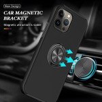 Wholesale Glossy Dual Layer Armor Hybrid Stand Metal Plate Flat Ring Case for iPhone 14 [6.1] (Black)