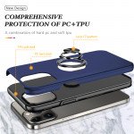 Wholesale Glossy Dual Layer Armor Hybrid Stand Metal Plate Flat Ring Case for iPhone 14 [6.1] (Navy Blue)