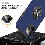 Wholesale Glossy Dual Layer Armor Hybrid Stand Metal Plate Flat Ring Case for iPhone 14 [6.1] (Navy Blue)