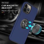 Wholesale Glossy Dual Layer Armor Hybrid Stand Metal Plate Flat Ring Case for Apple iPhone 14 Max Plus [6.7] (Navy Blue)
