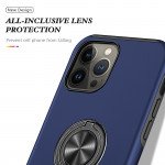 Wholesale Glossy Dual Layer Armor Hybrid Stand Metal Plate Flat Ring Case for iPhone 14 [6.1] (Navy Blue)
