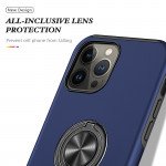 Wholesale Glossy Dual Layer Armor Hybrid Stand Metal Plate Flat Ring Case for iPhone 14 Plus [6.7] (Navy Blue)