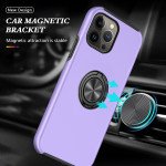 Wholesale Glossy Dual Layer Armor Hybrid Stand Metal Plate Flat Ring Case for iPhone 14 Plus [6.7] (Purple)