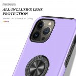 Wholesale Glossy Dual Layer Armor Hybrid Stand Metal Plate Flat Ring Case for iPhone 14 [6.1] (Purple)