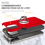 Wholesale Glossy Dual Layer Armor Hybrid Stand Metal Plate Flat Ring Case for Apple iPhone 14 [6.1] (Red)
