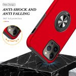 Wholesale Glossy Dual Layer Armor Hybrid Stand Metal Plate Flat Ring Case for iPhone 14 Plus [6.7] (Red)