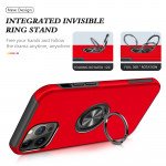 Wholesale Glossy Dual Layer Armor Hybrid Stand Metal Plate Flat Ring Case for iPhone 14 [6.1] (Red)