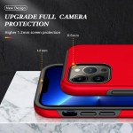 Wholesale Glossy Dual Layer Armor Hybrid Stand Metal Plate Flat Ring Case for iPhone 14 Plus [6.7] (Red)