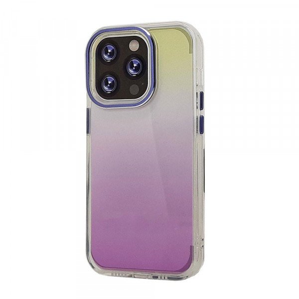 Wholesale Transparent Armor Clear Gradient Color Cover Case for Apple iPhone 14 6.1 (Purple/Yellow)