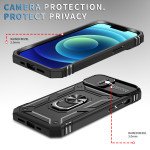 Wholesale Heavy Duty Tech Armor Ring Stand Lens Cover Grip Case with Metal Plate for iPhone 14 [6.1] (Black)