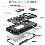 Wholesale Heavy Duty Tech Armor Ring Stand Lens Cover Grip Case with Metal Plate for Apple iPhone 14 [6.1] (Black)