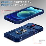 Wholesale Heavy Duty Tech Armor Ring Stand Lens Cover Grip Case with Metal Plate for Apple iPhone 14 [6.1] (Navy Blue)