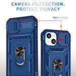 Wholesale Heavy Duty Tech Armor Ring Stand Lens Cover Grip Case with Metal Plate for iPhone 14 [6.1] (Navy Blue)