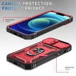 Wholesale Heavy Duty Tech Armor Ring Stand Lens Cover Grip Case with Metal Plate for iPhone 14 [6.1] (Red)