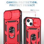 Wholesale Heavy Duty Tech Armor Ring Stand Lens Cover Grip Case with Metal Plate for iPhone 14 [6.1] (Red)