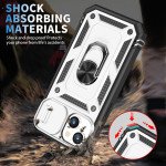 Wholesale Heavy Duty Tech Armor Ring Stand Lens Cover Grip Case with Metal Plate for iPhone 14 [6.1] (White)