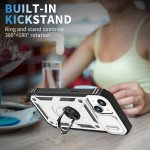 Wholesale Heavy Duty Tech Armor Ring Stand Lens Cover Grip Case with Metal Plate for iPhone 14 [6.1] (White)