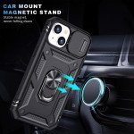 Wholesale Heavy Duty Tech Armor Ring Stand Lens Cover Grip Case with Metal Plate for iPhone 14 Plus [6.7] (Black)