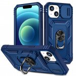 Wholesale Heavy Duty Tech Armor Ring Stand Lens Cover Grip Case with Metal Plate for iPhone 14 Plus [6.7] (Navy Blue)