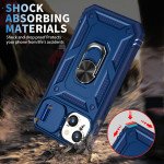 Wholesale Heavy Duty Tech Armor Ring Stand Lens Cover Grip Case with Metal Plate for iPhone 14 Plus [6.7] (Navy Blue)